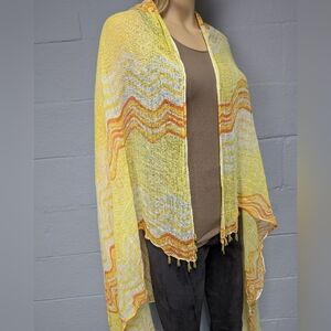 Calypso St Barth Cotton Gauze Large Scarf Beaded Fringe New